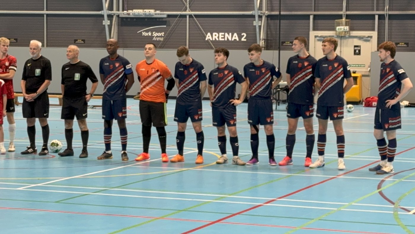 Joe Eason lining up with his futsal team at York Sport Arena